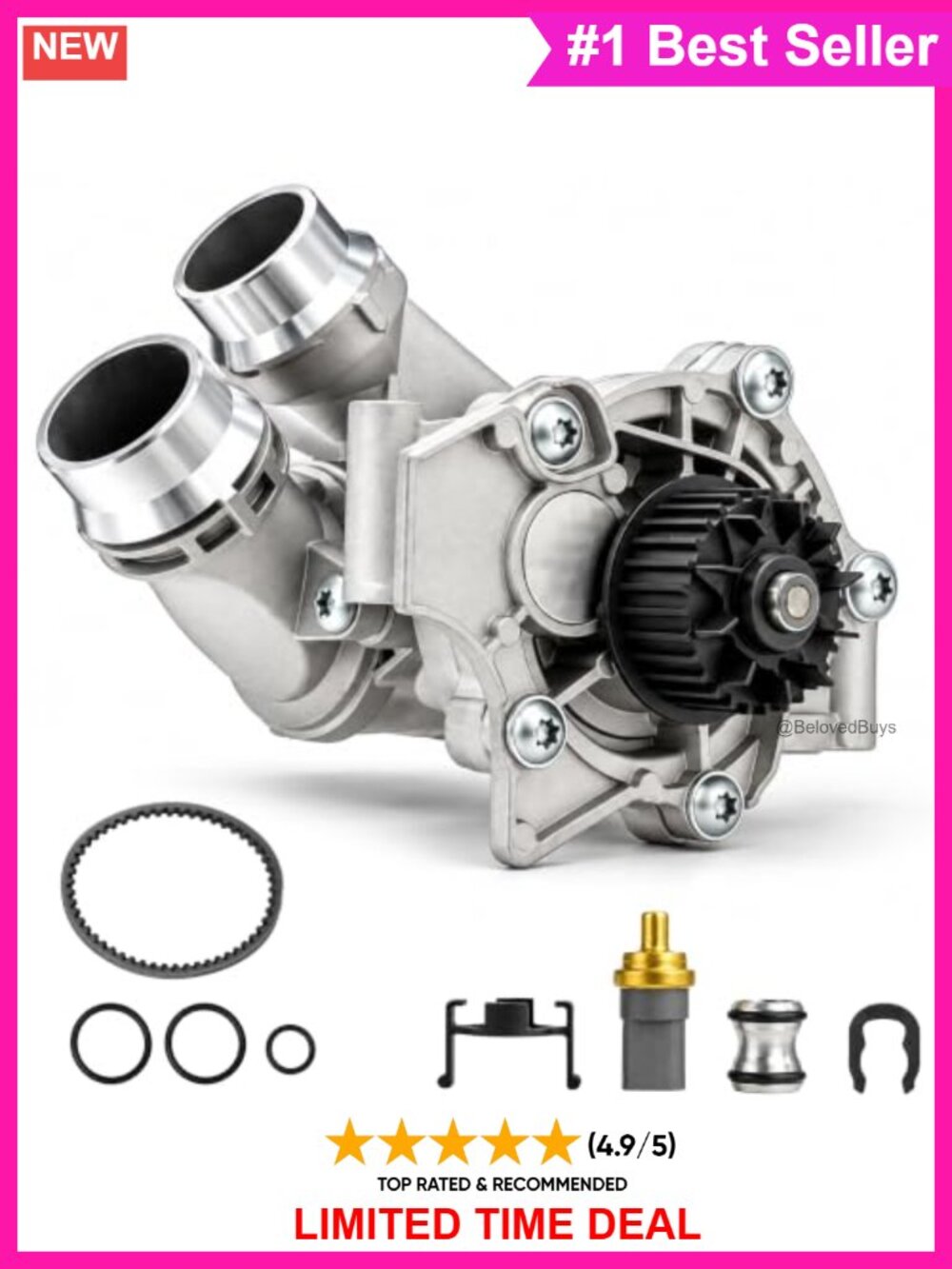 Aluminum Water Pump & Thermostat Housing Assembly with Belt Sensor Gaskets Fits